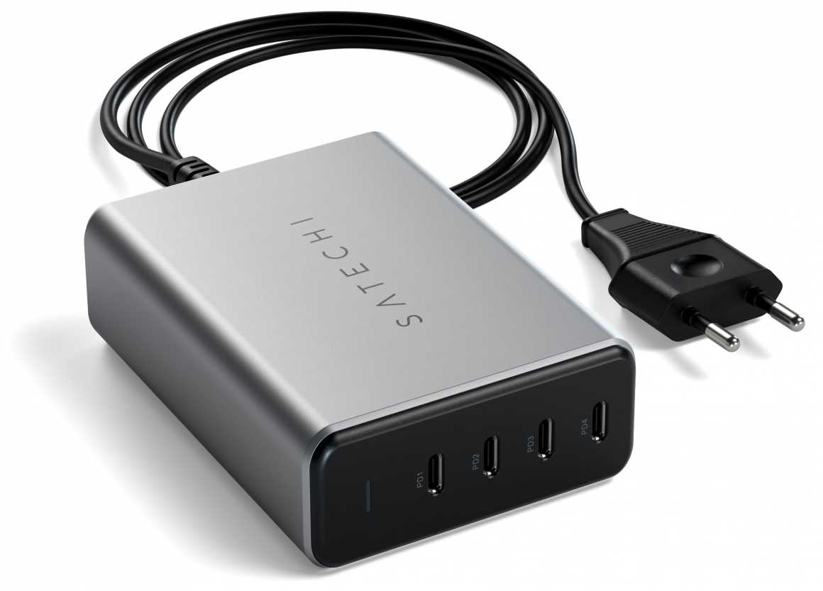 Сетевое зарядное устройство Satechi Gan Charger ST-UC165GM-EU 165W, 4xUSB type-C, Quick Charge, PD, серый (92441)