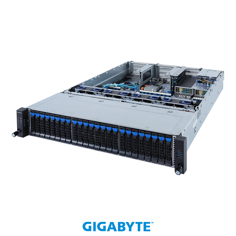 Серверная платформа Gigabyte R282-2O0, 2xSocket4189, 32xDDR4, 24x2.5 HDD HS + 2x2.5 HS, 2x1 Гбит/c, AMI MegaRAC SP-X, Redundant 2x1600 Вт, 2U (6NR2822O0MR-00)
