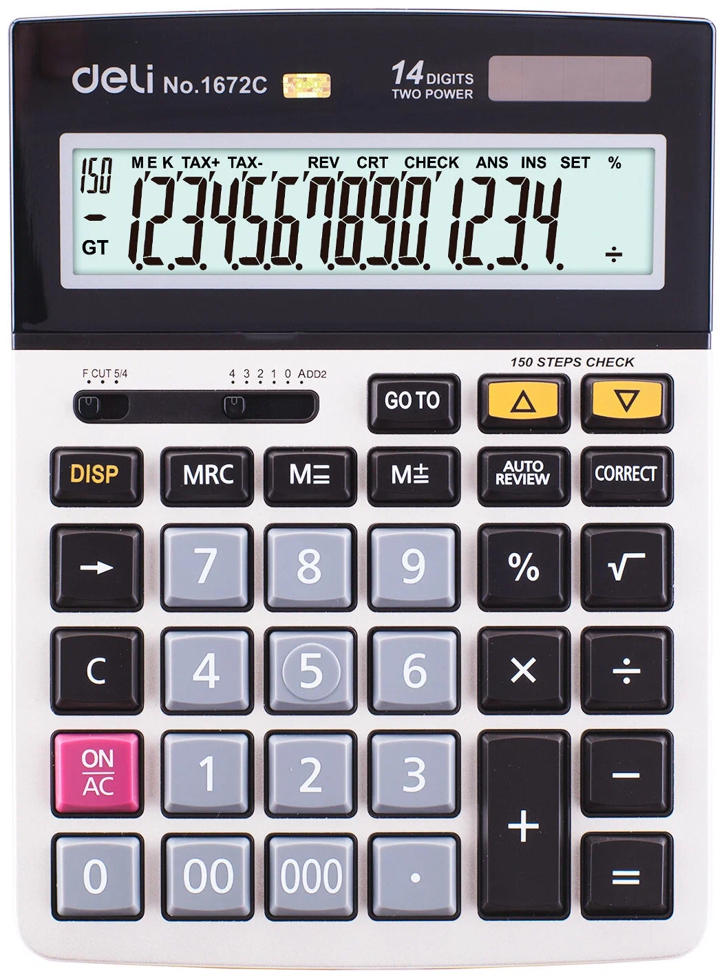 Калькулятор настольный DELI E1672C, 14-разрядный, однострочный экран, серебристый (E1672C)