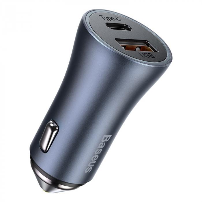 Автомобильное зарядное устройство Baseus Golden Contactor Pro Dual, USB, 1xUSB Type C, 3А, 40 Вт, темно-серый (918843)