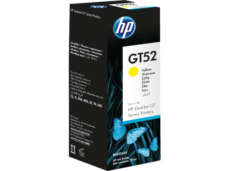 Чернила HP GT52, 70мл, желтый, оригинальные, водные для Ink Tank 115/310/315/318/319;Ink Tank Wireless 410/415/416/418/419;DeskJet GT 5810/5820/5812/5822 (M0H56AA)