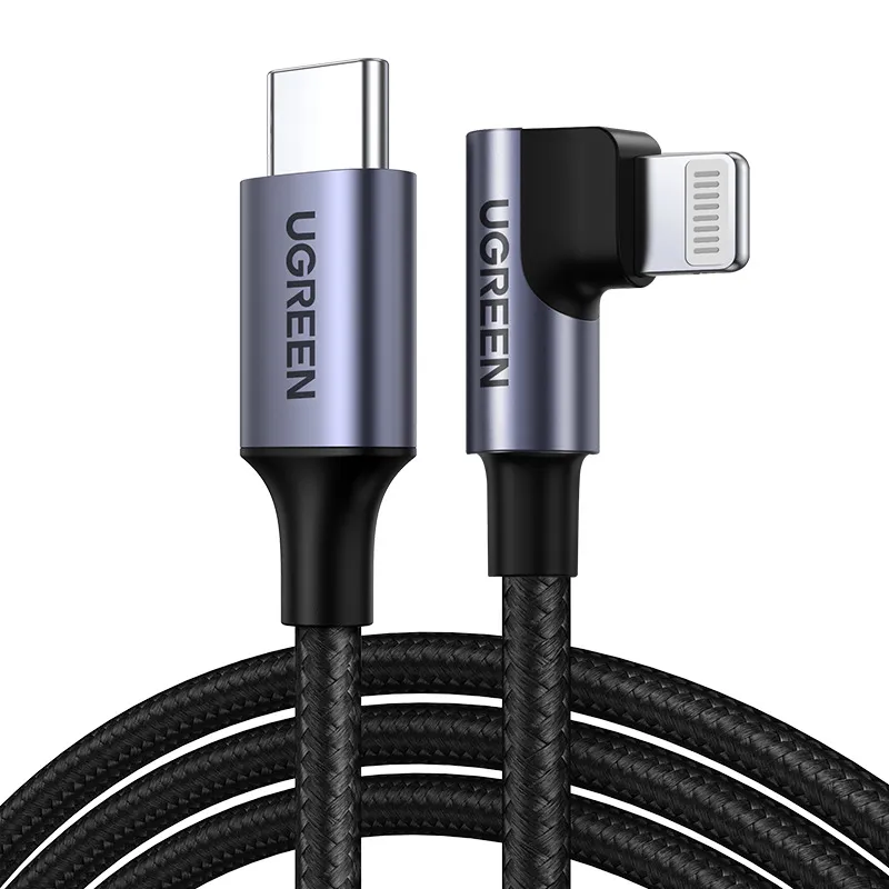 Кабель USB Type-C-Lightning 8-pin, MFi, угловой, 3A 1.5м, черный UGREEN US305 (60764)