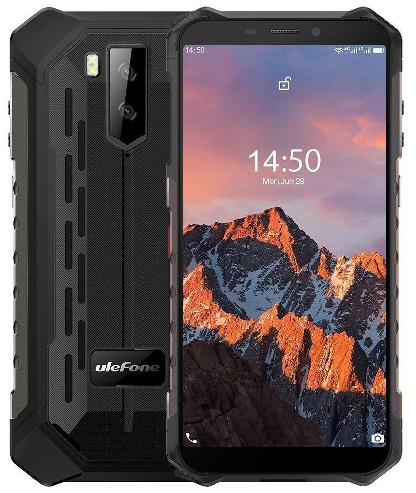 Смартфон Ulefone Armor X5 Pro, 5.5 720x1440 IPS, MediaTek Helio A25, 4Gb RAM, 64Gb, 3G/4G, NFC, Wi-Fi, BT, 2xCam, 2-Sim, 5000 мА⋅ч, Micro-USB, Android 10, черный, ударопрочный корпус (ULF-ARX5PRO-BK)