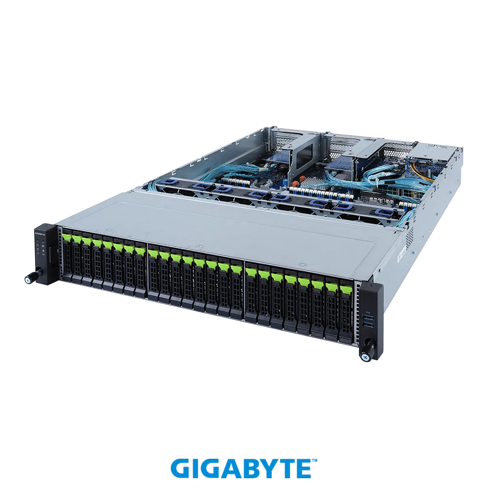 Серверная платформа Gigabyte R282-NO0, 2xSocket4189, 32xDDR4, 24x2.5 HDD HS + 2x2.5 HS, 2x1 Гбит/c, IPMI, Redundant 2x1600 Вт, 2U (6NR282NO0MR-00)