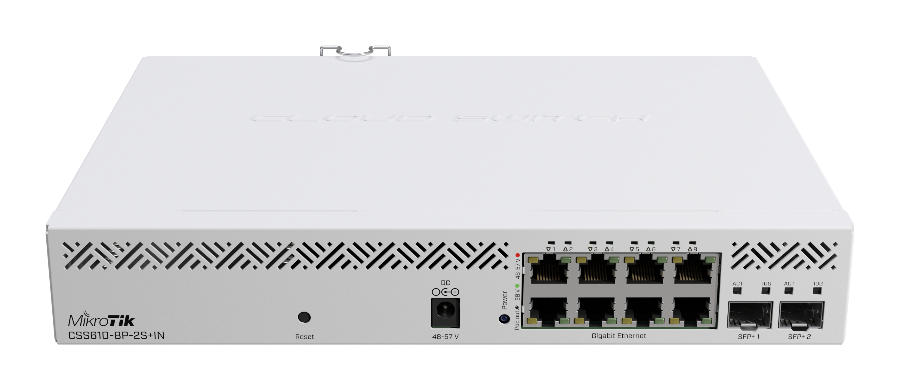 Коммутатор MikroTik Cloud Smart Switch CSS610-8P-2S+IN, управляемый, кол-во портов: 8x1 Гбит/с, кол-во SFP/uplink: SFP+ 2x10 Гбит/с, установка в стойку, PoE: 8x30Вт (макс. 140Вт) (CSS610-8P-2S+IN)