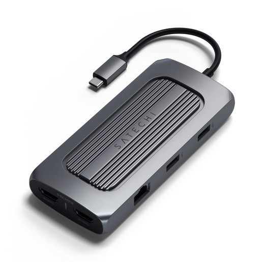   E2E4 Док-станция Satechi Multiport MX для Apple MacBook, 2xUSB 3.0, 2xUSB Type-C, 2xHDMI, RJ-45, SD, micro-SD, Mini jack, серый (ST-UCMXAM)