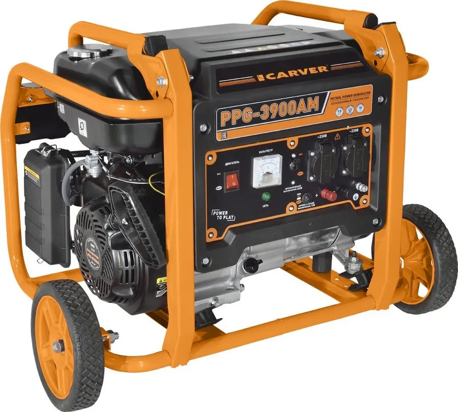 Электрогенератор Carver PPG- 3900АM, однофазный, -, бензиновый, 7 л.с., 3кВт, 2xEURO 16A (01.020.00027)