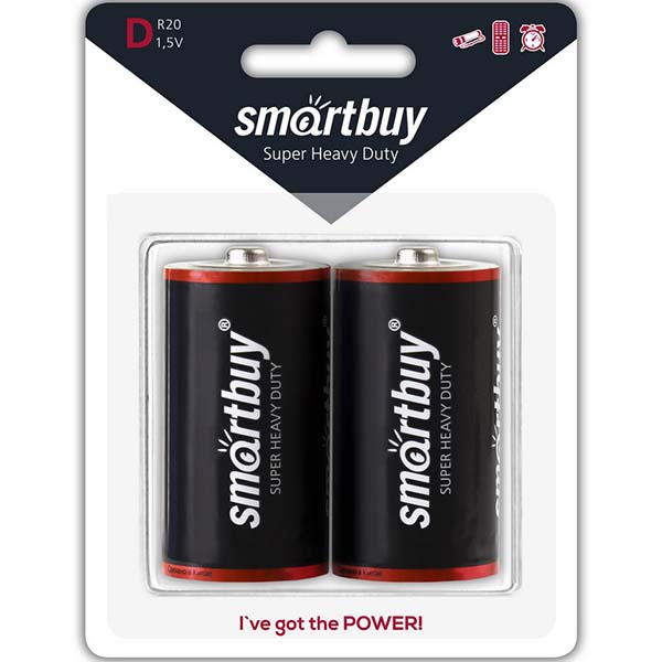 Элементы питания Батарея Smartbuy Super Heavy Duty, D (LR20/2BL), 1.5V, 2шт. (SBBZ-D02B)