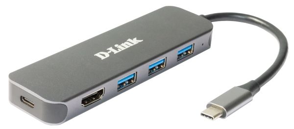  Док-станция D-Link DUB-2333/A1A, Type-C - 1xHDMI, 3xUSB 3.0, 1xUSB Type-C/PD 3.0, серый (DUB-2333/A1A)