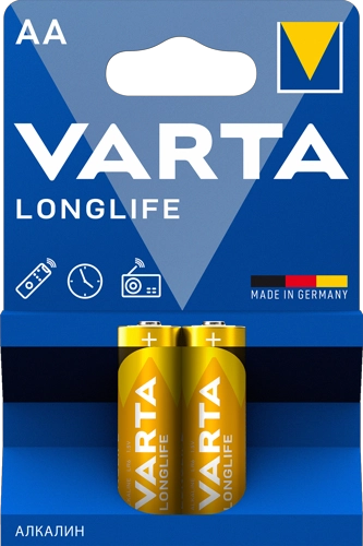 Батарея Varta Longlife, AA (LR6), 1.5V, 2шт. (04106101412)