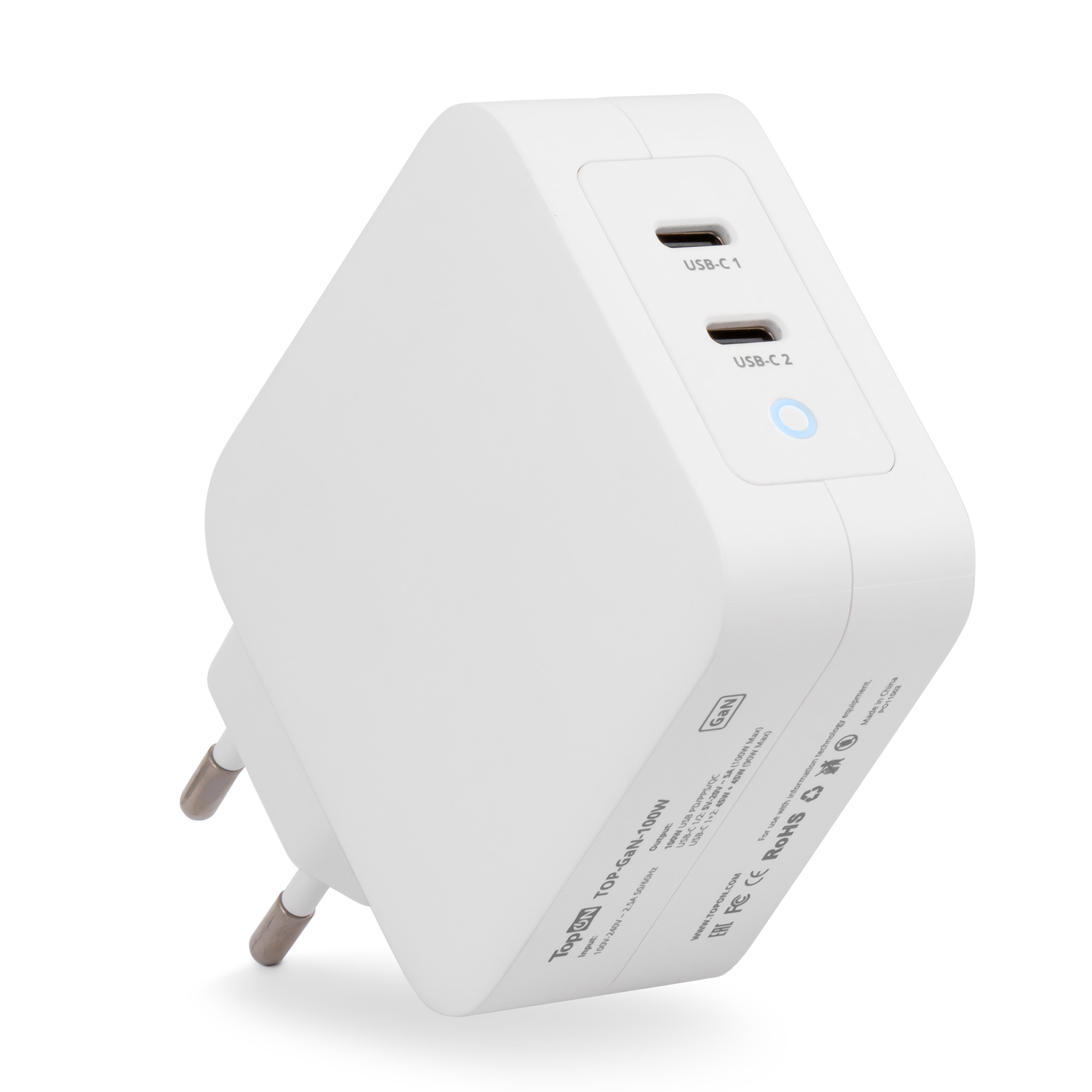  Сетевое зарядное устройство TopON TOP-GaN-100W 100Вт, 2xUSB type-C, Quick Charge, PD, 5A, белый (TOP-GaN-100W)