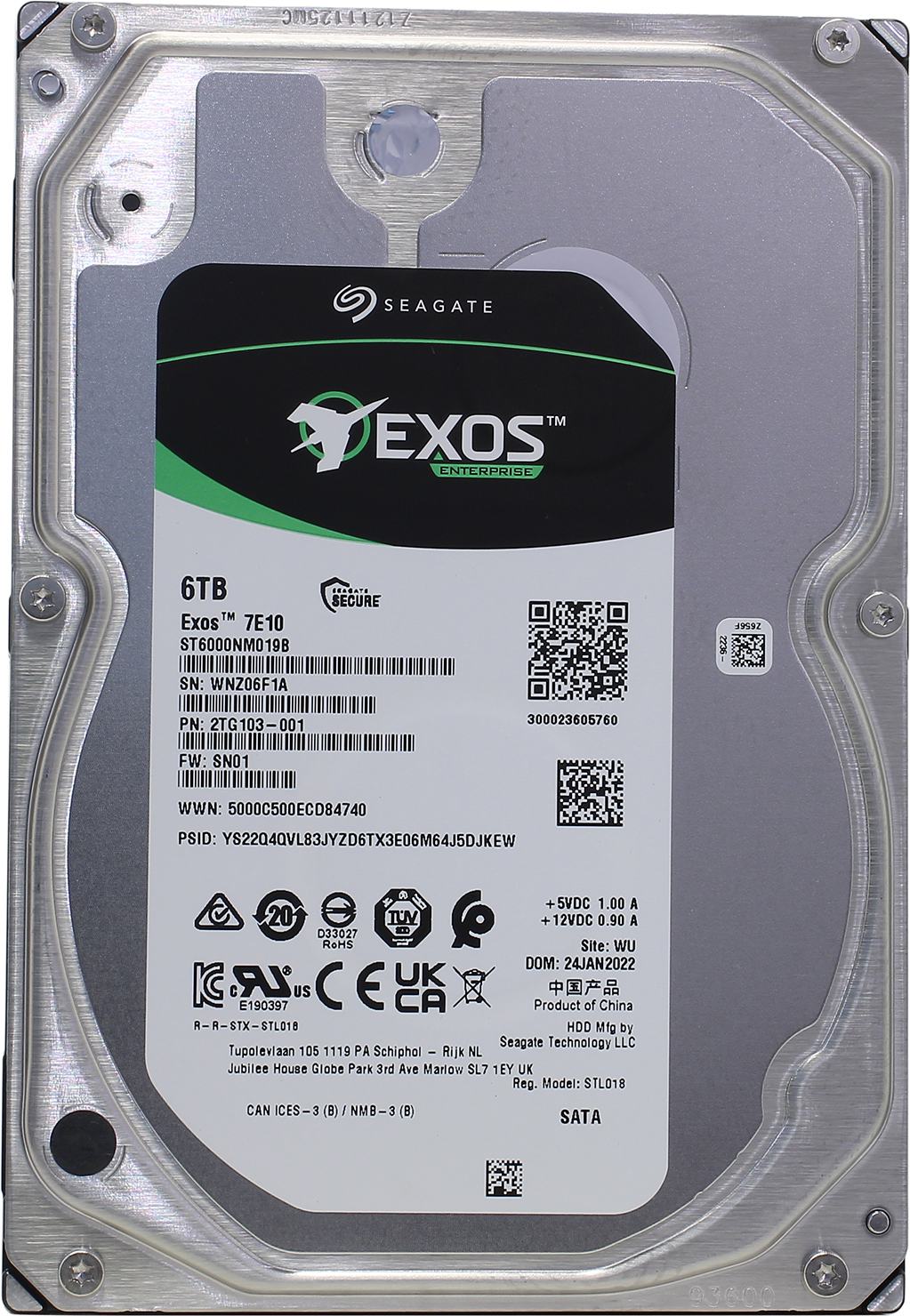 Жесткий диск (HDD) Seagate 6Tb Exos 7E10, 3.5, 7.2K, 256Mb, 4Kn/512e, SATA3 (ST6000NM019B)