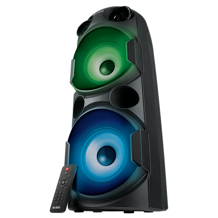  Портативная акустика SVEN PS-750, 80 Вт, FM, AUX, USB, microSD, Bluetooth, подсветка, черный (SV-019617)