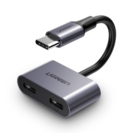 Кабель-переходник (адаптер) USB Type-C(m)-2xUSB Type-C(f), экранированный, быстрая зарядка, 3А, 15 Вт, 10 см, серый, UGREEN CM232 (60165)
