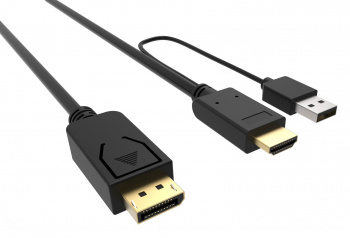 Кабель HDMI(19M)/USB 2.0(AM)-DisplayPort(20M) 4K, 2 м, черный Buro (HDMI-DP-2M)