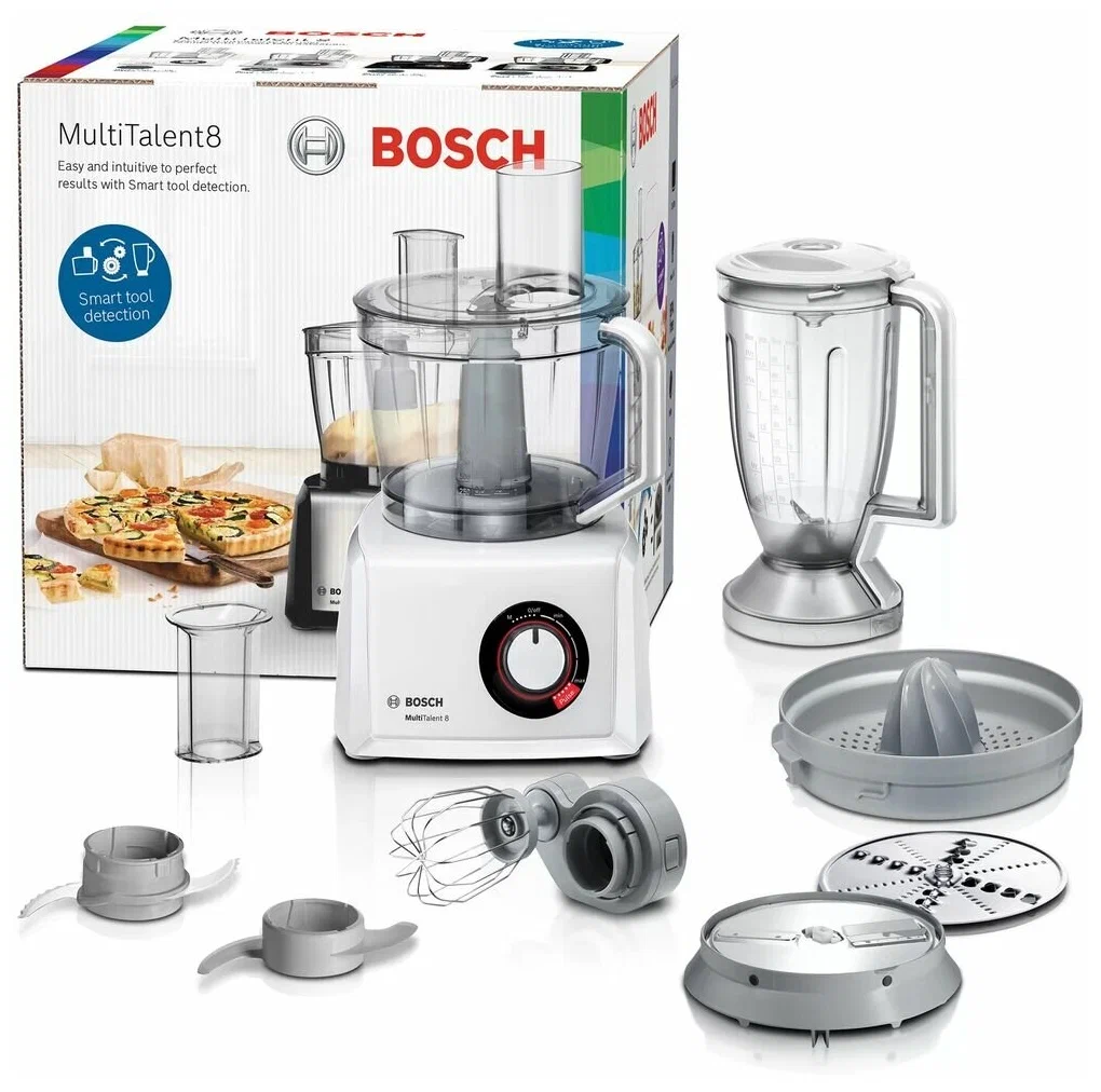 Комбайн Bosch MC812W620, 1.1 кВт, блендер, соковыжималка для цитрусовых, терка, белый/серый (MC812W620)