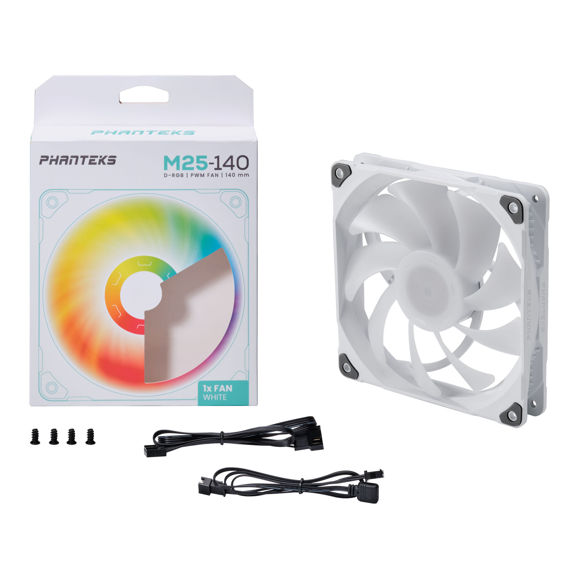 Вентилятор PHANTEKS M25 DRGB White PH-F140M25, 140 мм, 1800rpm, 36.6 дБ, 4-pin PWM + 3-pin 5V ARGB, 1шт, DRGB (PH-F140M25_DRGB_PWM_WT01_RU)