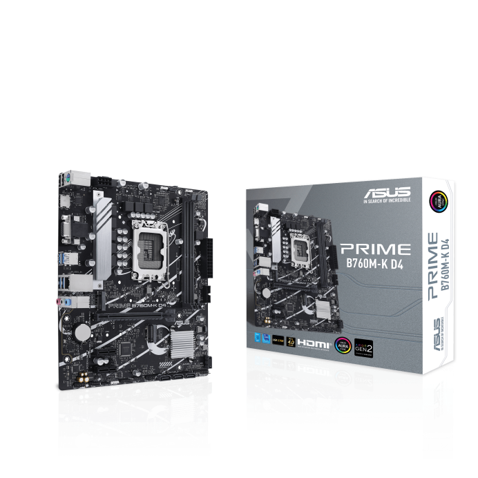 Материнская плата ASUS PRIME B760M-K D4, Socket1700, Intel B760, 2xDDR4, PCI-Ex16, 4SATA3, 7.1-ch, 2.5GLAN, 6 USB 3.2, VGA, HDMI, mATX, Retail
