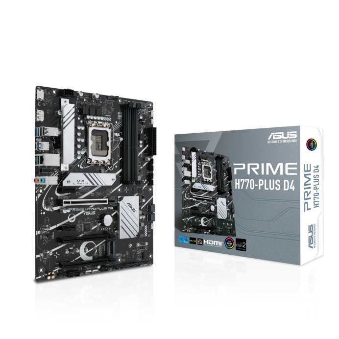 Материнская плата ASUS PRIME H770-PLUS D4, Socket1700, Intel H770, 4xDDR4, 2PCI-Ex16, 4SATA3, 7.1-ch, 2.5GLAN, 9 USB 3.2, 1 USB Type-C, HDMI, DP, ATX, Retail