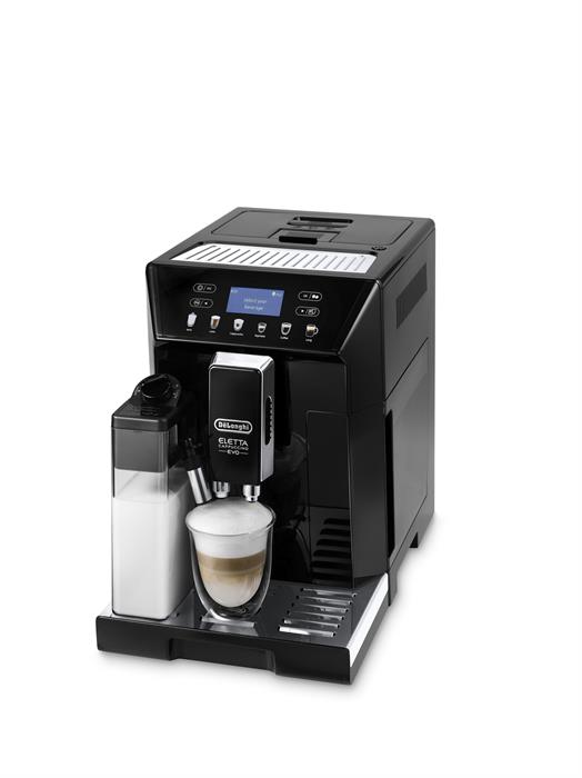   E2E4 Кофемашина автоматическая De'Longhi Eletta Cappuccino Evo ECAM46.860.B, зерновой / молотый, 1.8 л, автоматический капучинатор, металлические жернова, дисплей, серебристый,черный, 1.45 кВт (ECAM370.85.SB)