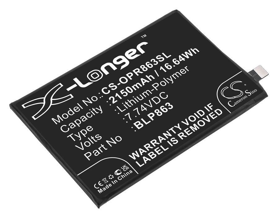 Аккумулятор CameronSino CS-OPR863SL/BLP863 для OPPO Reno6, 7.74 В, 2150mAh