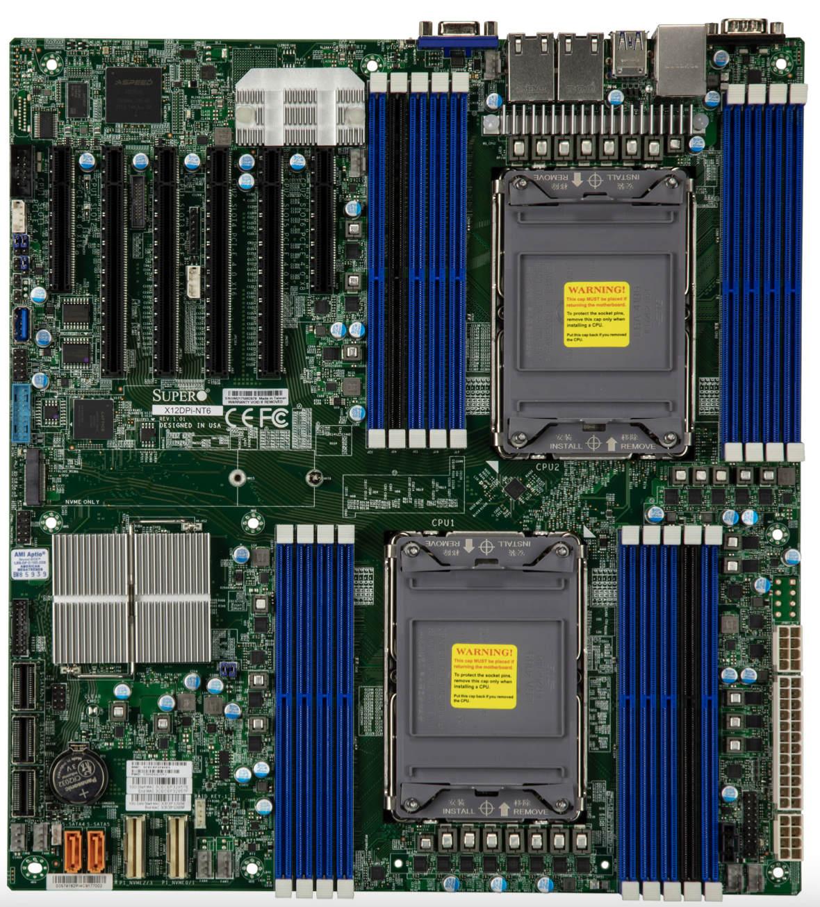 Socket 4189 Материнская плата Supermicro X12DPi-NT6, 2xSocket4189, iC621A, 16xDDR4, 4PCI-Ex16, 2PCI-Ex8, 1xM.2-PCI-E, 14SATA3 RAID 0/1/5/10, 2x10GLAN, IPMI, 2xUSB 2.0, VGA, E-ATX, Bulk (MBD-X12DPI-NT6-B)