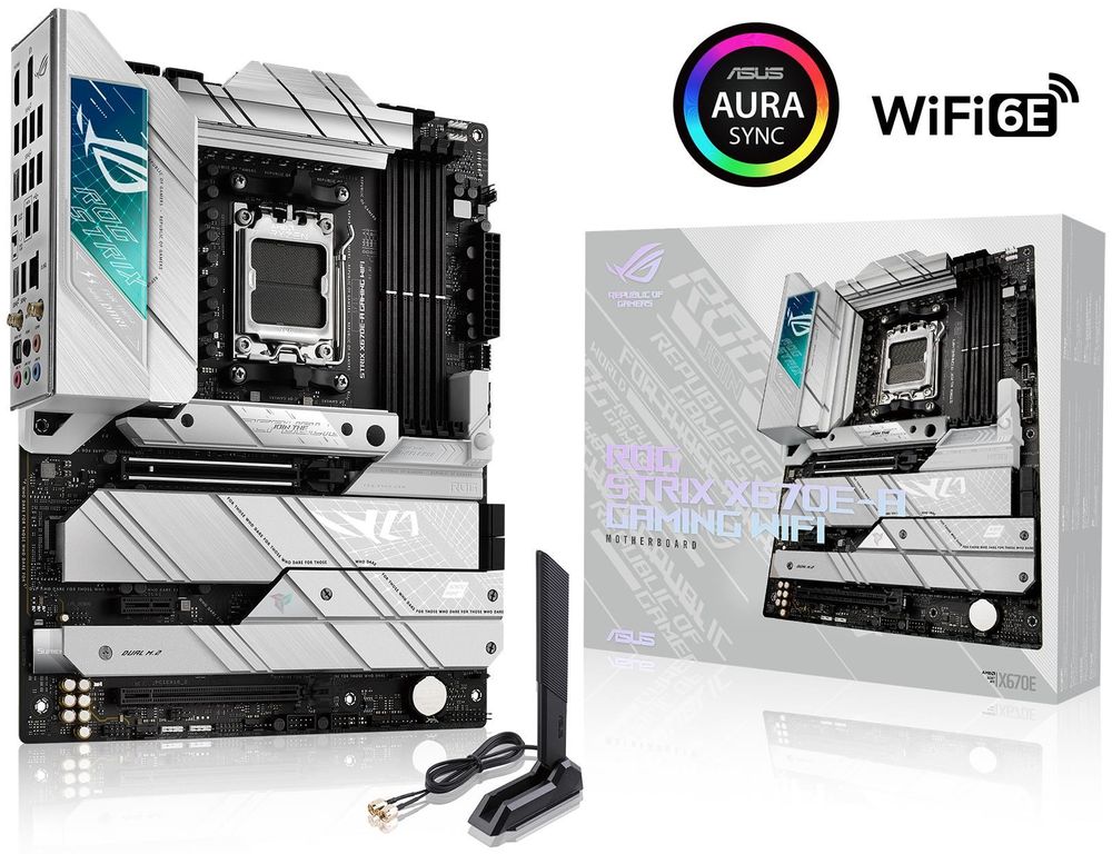 Socket AM5 Материнская плата ASUS ROG STRIX X670E-A GAMING WIFI, AM5, AMD X670, 4xDDR5 DIMM, 2PCI-Ex16, 4SATA3, 7.1-ch, 2.5GLAN, 10 USB 3.2, 1 USB Type-C, HDMI, DP, ATX, Retail