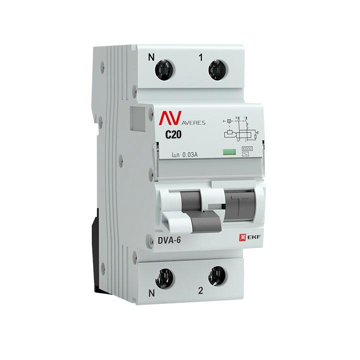 Выключатель автоматический EKF DVA-6 Averes 1P+N 20А 6 kA (rcbo6-1pn-20C-30-ac-av)