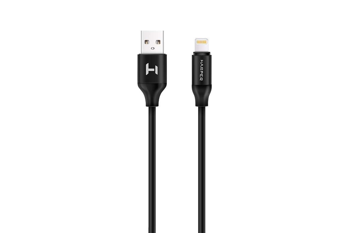 Кабель Lightning 8-pin-USB, быстрая зарядка, 2A, 1 м, черный, HARPER (SCH-530)