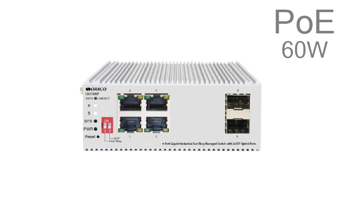 Коммутатор ORIGO OI3106P/60W, управляемый, кол-во портов: 4x1 Гбит/с, кол-во SFP/uplink: SFP 2x1 Гбит/с, на DIN-рейку, PoE:4x30 Вт (макс. 60 Вт) (OI3106P/60W/A1A)