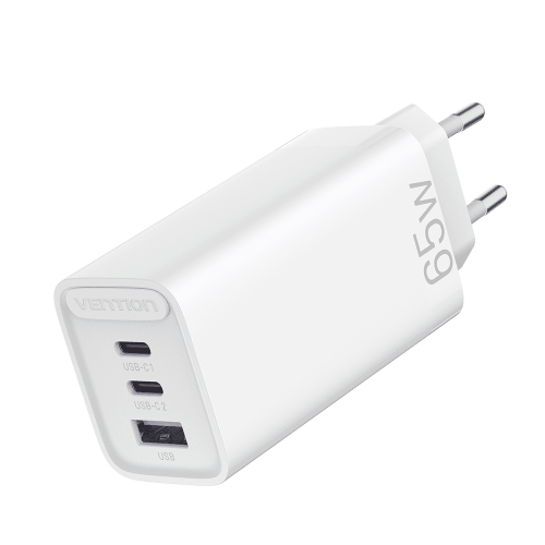   E2E4 Сетевое зарядное устройство Vention 65 Вт, USB, 2xUSB type-C, Quick Charge, PD, 4.5A, белый (FEDW0-EU)