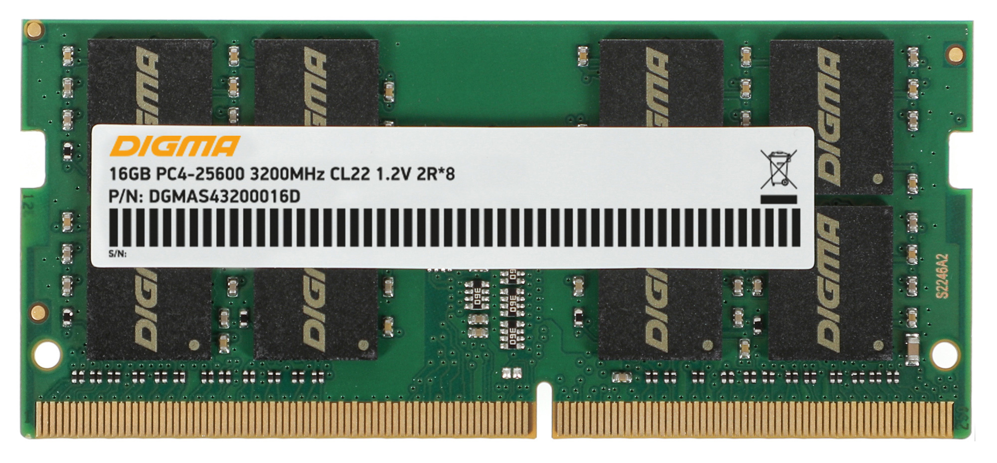 Для ноутбука (SO-DIMM) Память DDR4 SODIMM 16Gb, 3200MHz, CL22, 1.2 В, DIGMA (DGMAS43200016D) Retail