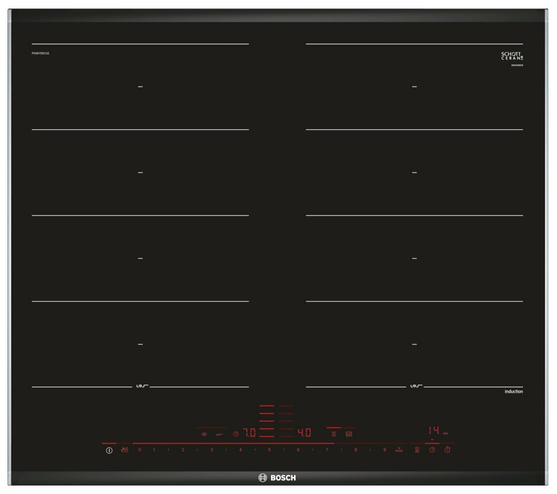 Индукционная варочная панель Bosch Serie 8 PXX675DC1E, 4 конфорки, черный (PXX675DC1E)