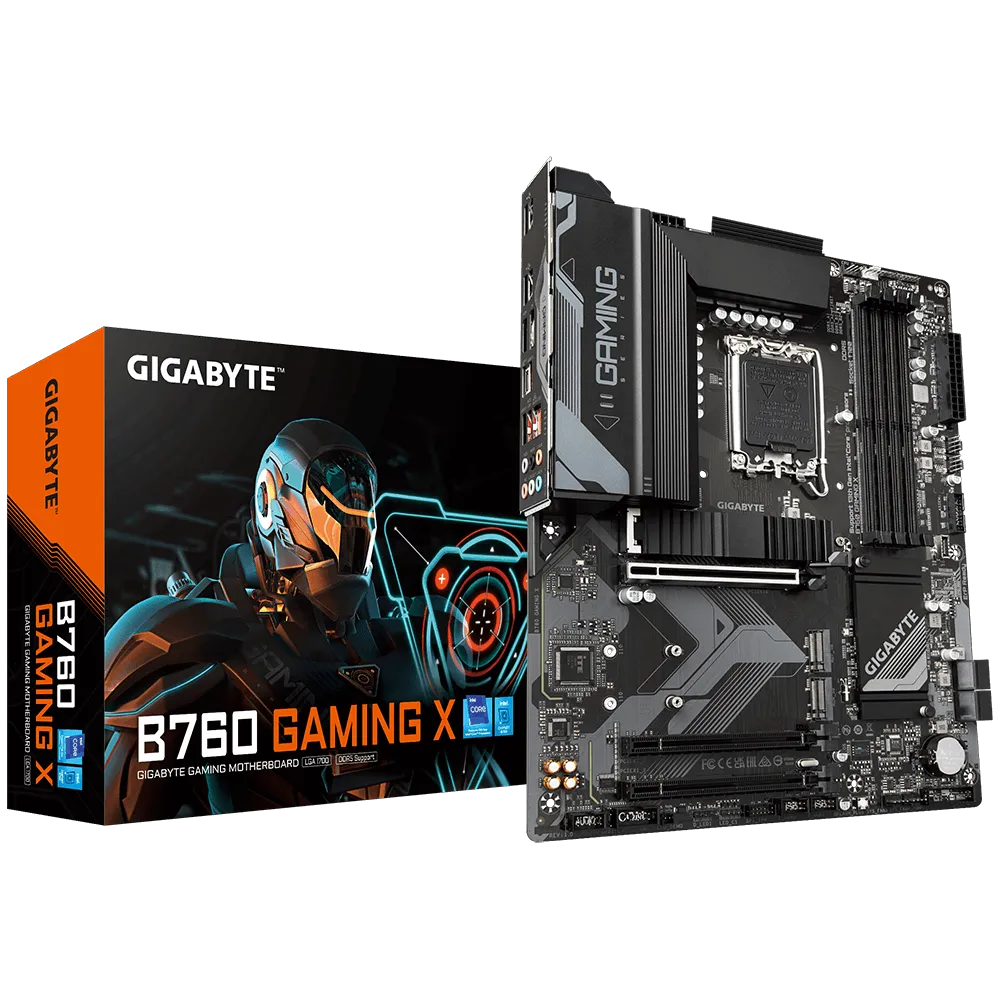 Материнская плата GIGABYTE B760 GAMING X, Socket1700, Intel B760, 4xDDR5 DIMM, 3PCI-Ex16, 4SATA3, 7.1-ch, 2.5GLAN, 4 USB 3.2, 2 USB Type-C, HDMI, DP, ATX, Retail