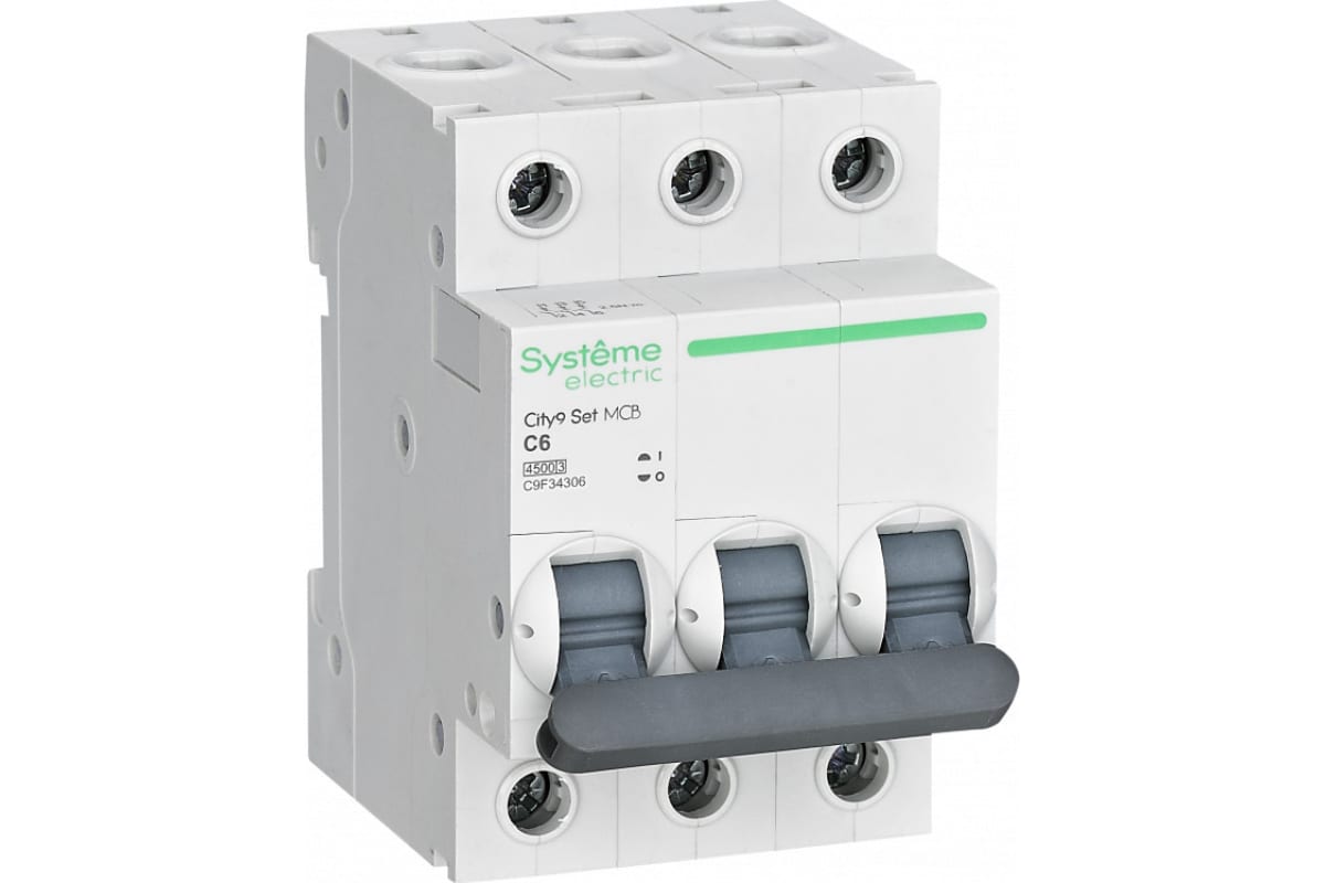 Выключатель автоматический Systeme Electric C9F34306 City9 Set трехполюсный (3P/3П) 6А C 4.5кА (C9F34306)