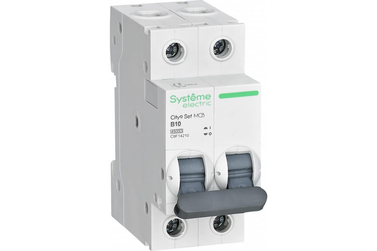 Выключатель автоматический Systeme Electric C9F14210 City9 Set двухполюсный (2P/2П) 10А B 4.5кА (C9F14210)