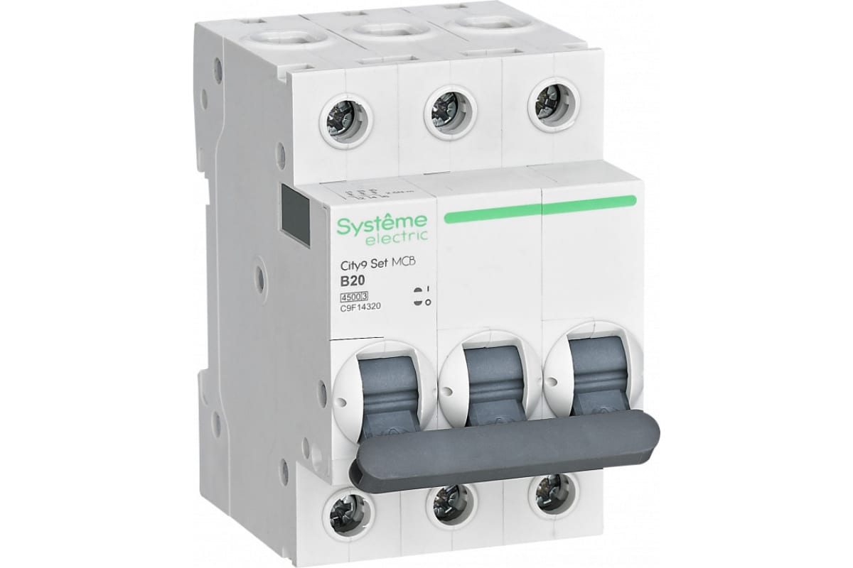 Выключатель автоматический Systeme Electric C9F14320 City9 Set трехполюсный (3P/3П) 20А B 4.5кА (C9F14320)