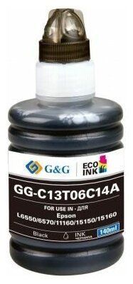 Чернила G&G GG-C13T06C14A, 140 мл, черный, совместимые для Epson L6550/6570/11160/15150/15160 (GG-C13T06C14A)