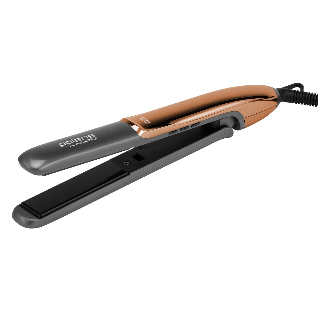 Выпрямитель Polaris Tourmaline PROF PHSS 2098TTi, 220°C, 35 Вт, турмалиновое покрытие, режимов: 5, петля для подвешивания, 2 м, черный/золотистый