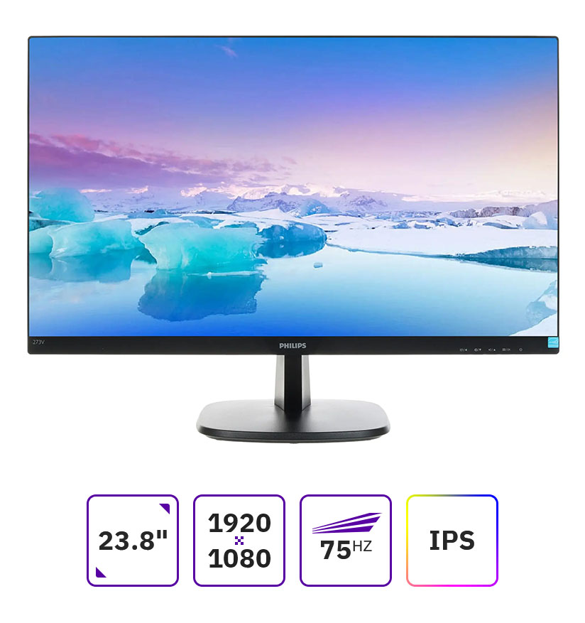 Монитор 23.8 Philips 243V7QSB IPS, 1920x1080 (16:9), 250кд/м2, 8мс, VGA, DVI, черный