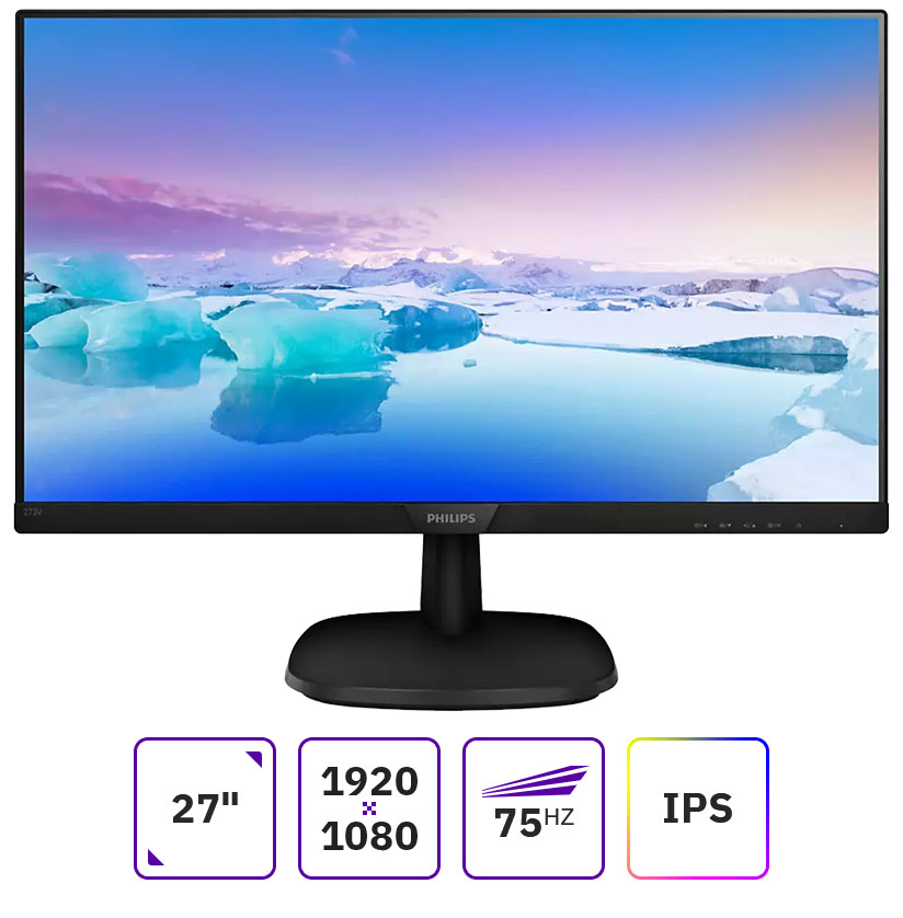 Монитор 27 Philips 273V7QDAB (00/01) IPS, 1920x1080 (16:9), 250cd/m2, 4ms, VGA, DVI, HDMI, черный