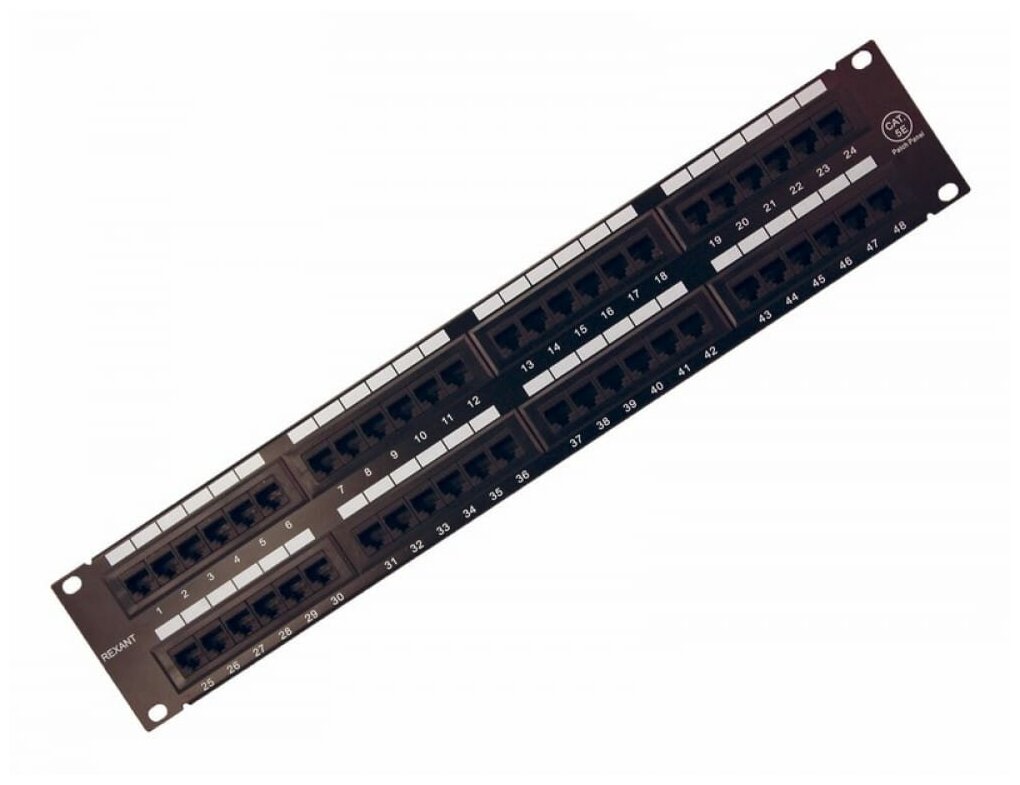 Патч-панель 19 2U, порты: 48 x RJ-45 кат. 5e, черный, 04-0022, Rexant (04-0022)