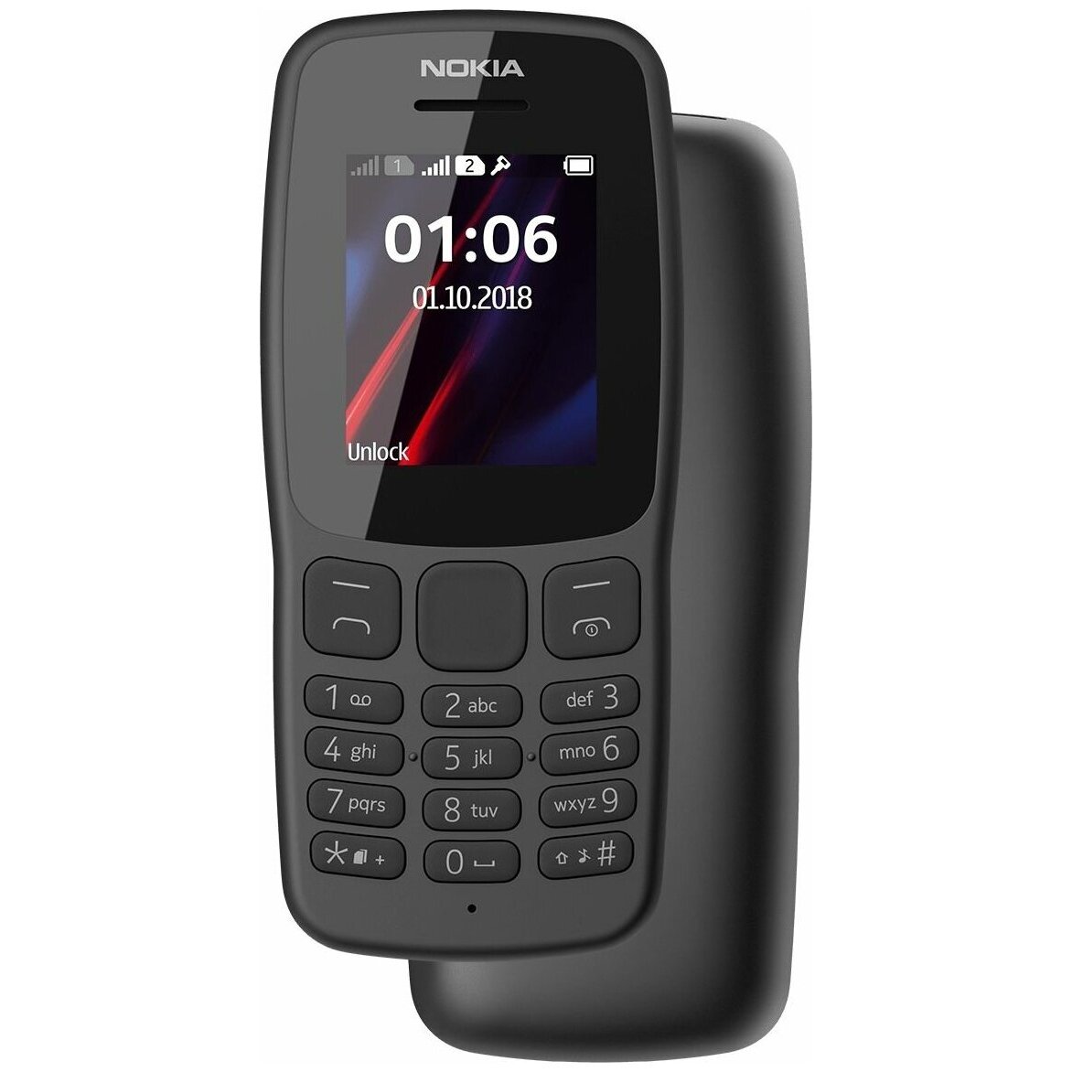 Мобильный телефон Nokia 106 TA-1564 DS, 1.8 160x128 TN, 4Mb RAM, 4Mb, 1xCam, 2-Sim, 800 мА·ч, micro-USB, черный (1GF019BPA2C02)