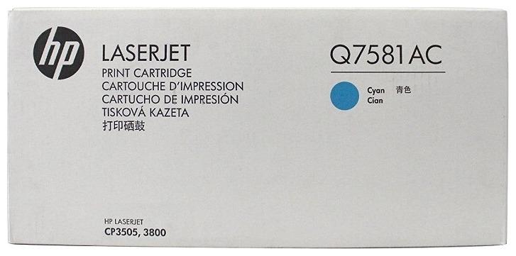 Картридж лазерный HP 503A/Q7581AC, голубой, 6000 страниц, оригинальный для HP CP3505/3800, белая коробка с чипом