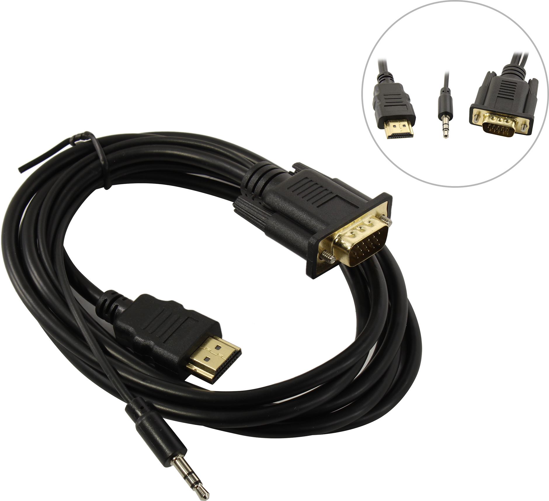 Кабель-переходник (адаптер) HDMI(19M)-VGA(15M)/Jack 3.5mm(M), 1.8 м, черный Exegate (EX294719RUS)