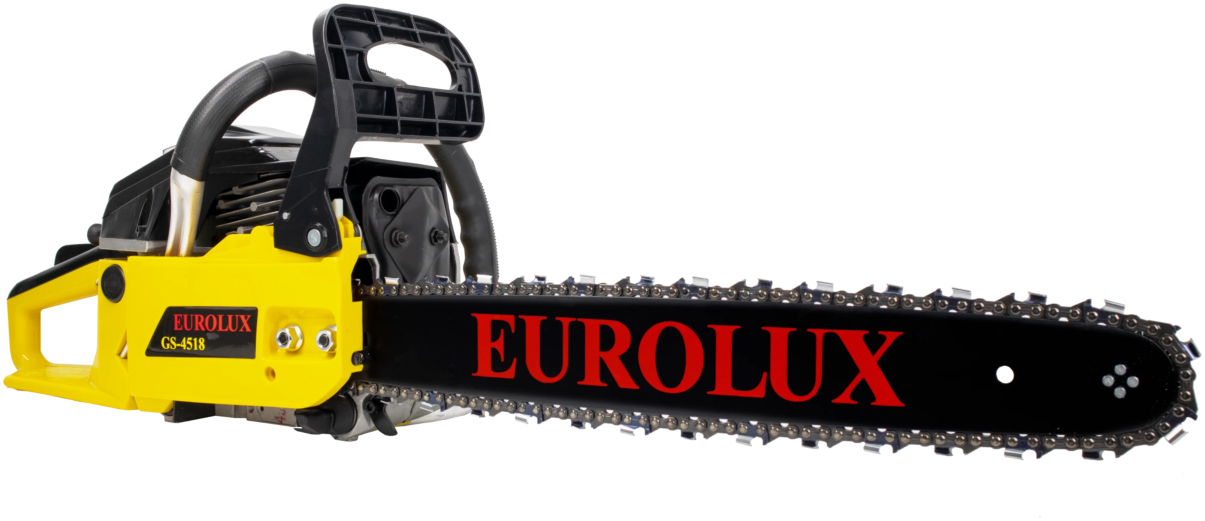 Бензопила Eurolux GS-4518, 2.3 кВт, 3.1 л.с., бензиновая, шина 50.5 см, шаг 0.325 дюйма, емкость топливного бака 550 мл, 6.9 кг (70/6/25)
