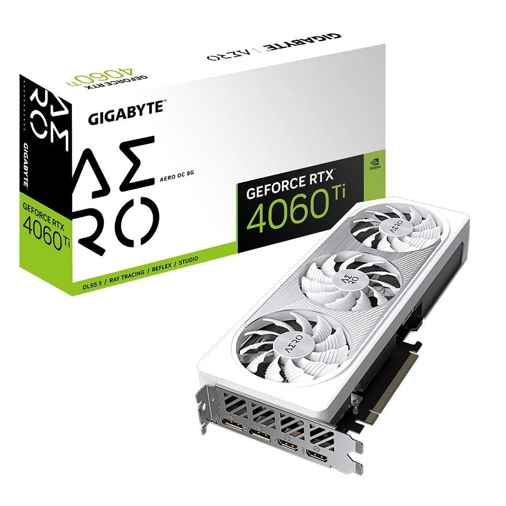 Видеокарта GIGABYTE NVIDIA GeForce RTX 4060Ti Aero, 16Gb DDR6, 128 бит, PCI-E, HDMI, 3DP, Retail (GV-N406TAERO OC-16GD)