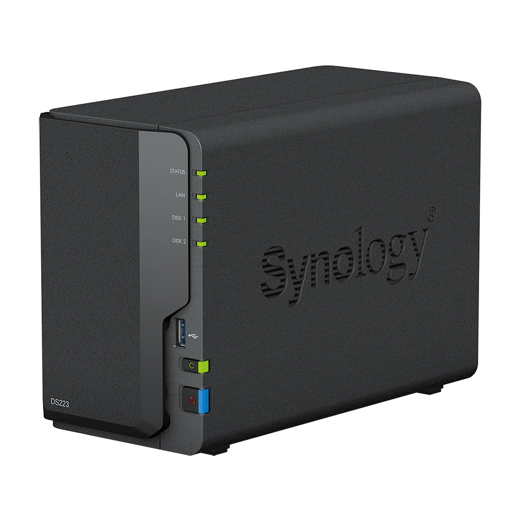 Сетевой накопитель (NAS) Synology DiskStation DS223, слоты 2x2.5/3.5 SATA3, 1x1 Гбит/с, 3xUSB 3.X, Realtek RTD1619B/4x1.7 ГГц, DDR4 2Gb, 60W, (DS223)