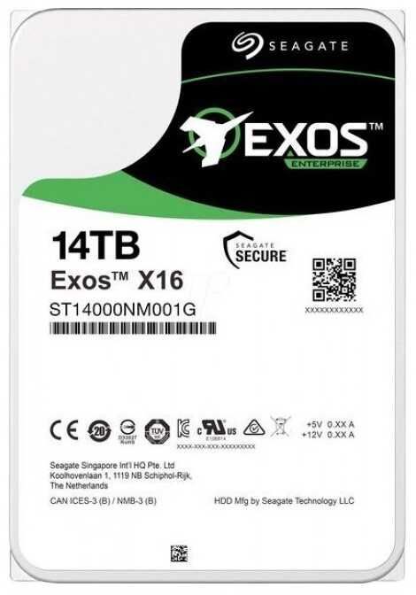  Жесткий диск (HDD) Seagate 14Tb Exos X16, 3.5, 7.2K, 256Mb, 512e, SATA3 (ST14000NM000G)