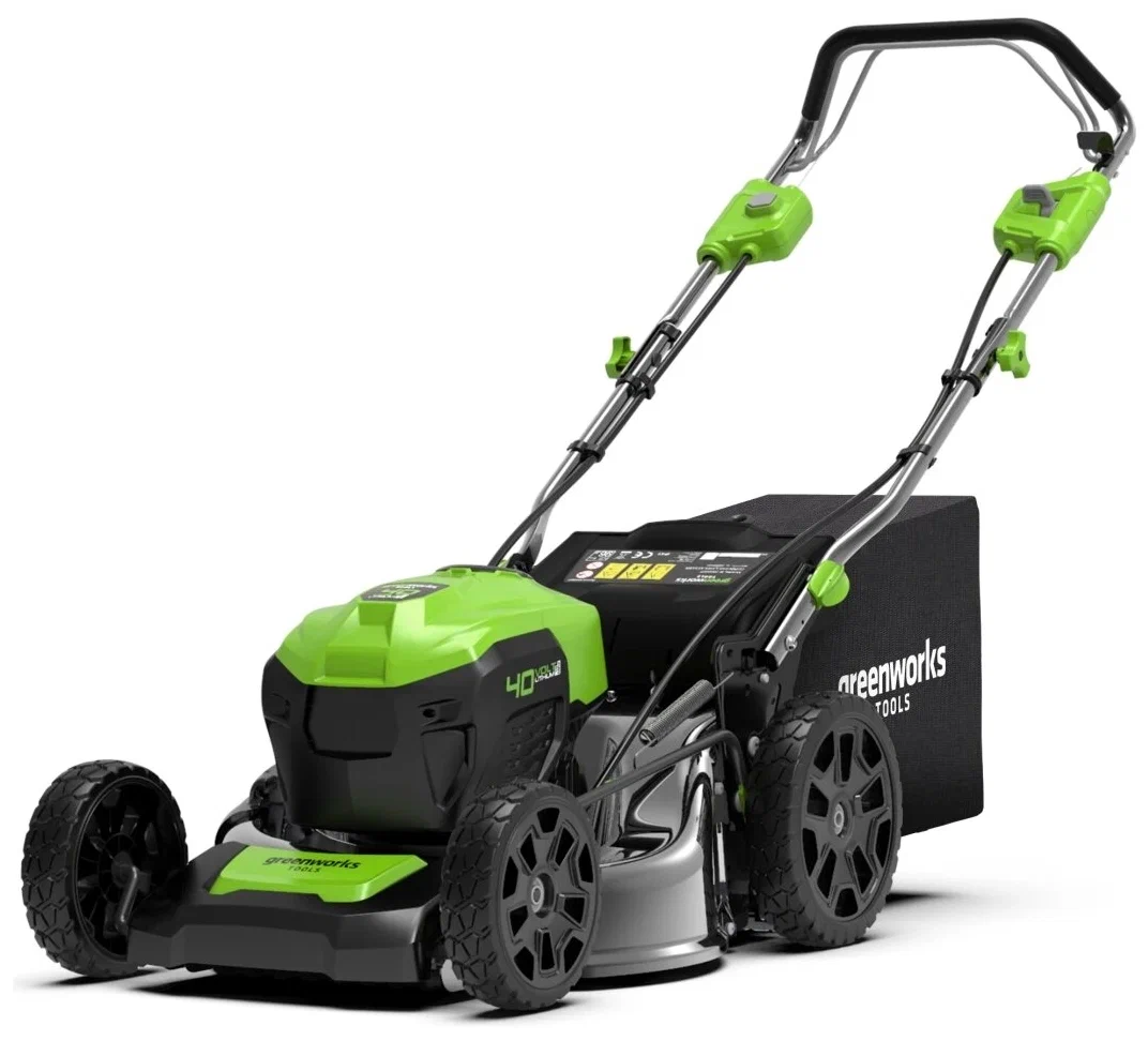 Самоходная газонокосилка Greenworks GD40LM48SP, бесщеточный, аккумуляторная, Li-Ion, 40 В, ширина скашивания 48 см, высота скашивания 2.5 см-8 см, объем травосборника 55л., 29 кг, без акб и зу (2517407)